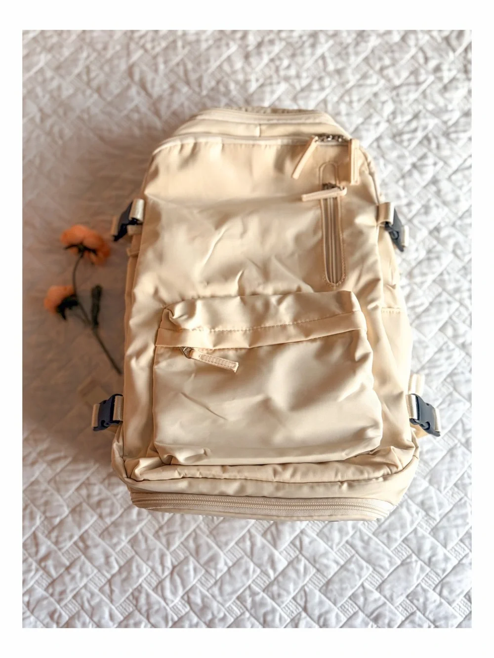 Cream Laptop Backpack USB Charging Port Travel Work School Carry On 17”